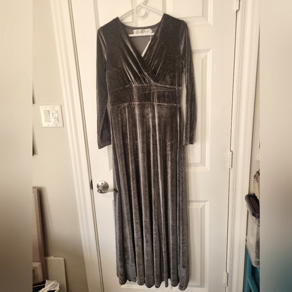 NWT Hopeless Romantic x Victorian Trading Co. silver velvet dress size S